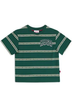 HUGO BOSS Dziecięca koszulka z bawełny w paski z logo w stylu varsity