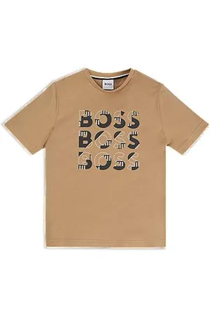 HUGO BOSS Dziecięca koszulka bawełniana z nadrukiem z potrójnym logo