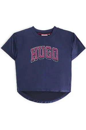 HUGO BOSS Koszulka dziecięca z połyskującej tkaniny, z logo w stylu uniwersyteckim