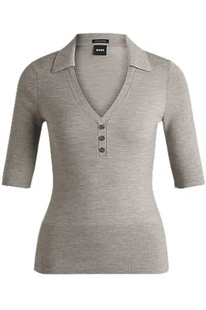 HUGO BOSS Zapinany na guziki sweter z krótkimi rękawami z mieszanki wełny