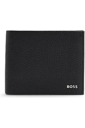 HUGO BOSS Portfel ze skóry licowej z literowym logo, składany na trzy