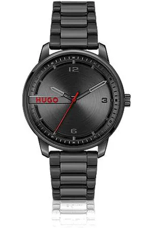HUGO BOSS Zegarek z czarnej stali z okrągłą, szczotkowaną tarczą