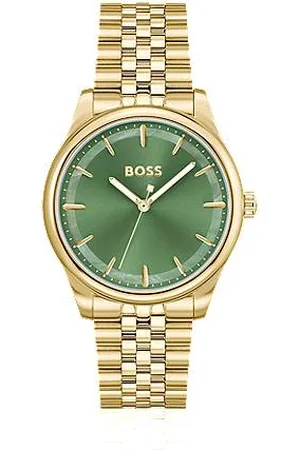 HUGO BOSS Gold-tone watch with green dial and pearlescent inlay
