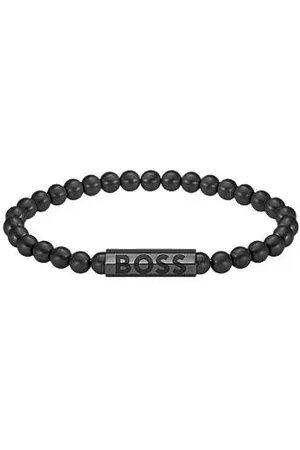 HUGO BOSS Bransoletka z czarnymi koralikami i zapięciem z logo