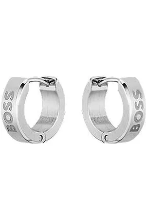 HUGO BOSS Srebrne kolczyki koła z wygrawerowanym logo