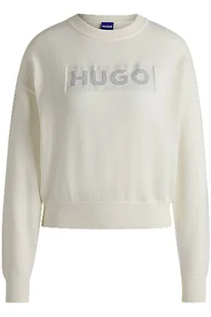 HUGO BOSS Bluza o swobodnym kroju, z okrągłym dekoltem i połyskującym logo