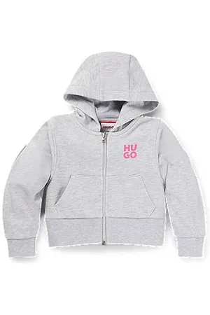 HUGO BOSS Zapinana na zamek dziecięca bluza z kapturem z mieszanki bawełny z nadrukowanym logo
