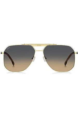 HUGO BOSS Okulary przeciwsłoneczne ze złotego acetatu z monogramem Double B