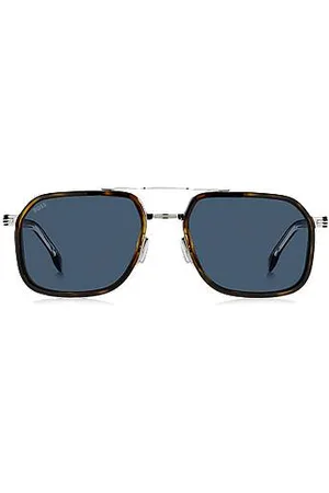 HUGO BOSS Okulary przeciwsłoneczne z efektem warstwowym z acetatu z motywem Havana i stali