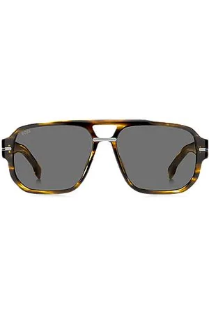 HUGO BOSS Okulary przeciwsłoneczne z wzorzystego acetatu z akcentami w odcieniu srebra