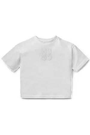 HUGO BOSS Dziecięca bawełniana koszulka o swobodnym kroju z pionowym logo