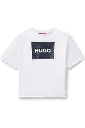 HUGO BOSS Dziecięca koszulka z bawełny z kwadratowym logo z nadrukiem zwierzęcym