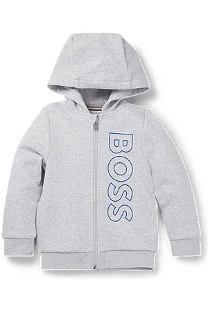 HUGO BOSS Zapinana na zamek dziecięca bluza z kapturem z mieszanki bawełny z pionowym logo