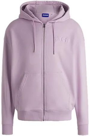 HUGO BOSS Bluza z kapturem na zamek z bawełny frotté ozdobiona sezonowym nadrukiem