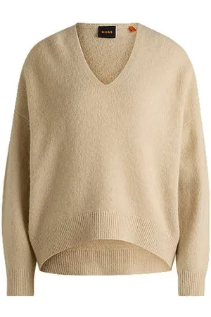 HUGO BOSS Sweter z wełny o swobodnym kroju z dekoltem w serek