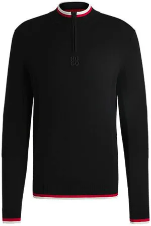 HUGO BOSS Sweter z kołnierzem zapinanym na zamek z kontrastowymi obszyciami