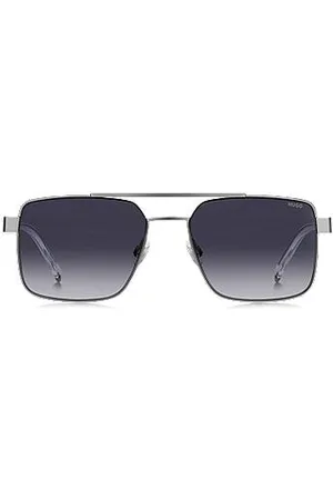 HUGO BOSS Okulary przeciwsłoneczne z podwójnym mostkiem z szarego metalu