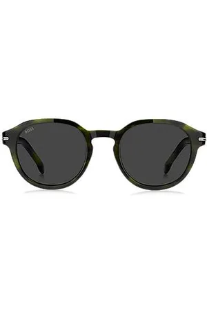 HUGO BOSS Zielone okulary przeciwsłoneczne ze srebrnymi zawiasami