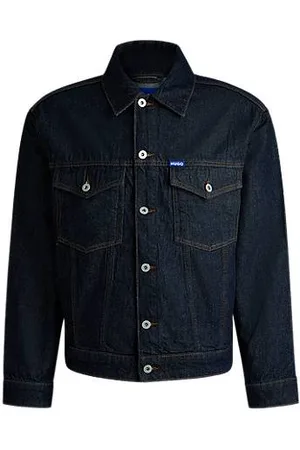 HUGO BOSS Kurtka z ciemnoniebieskiego denimu z regulowanym brzegiem