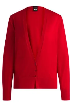 HUGO BOSS Kardigan z wełny dziewiczej z dekoltem w serek