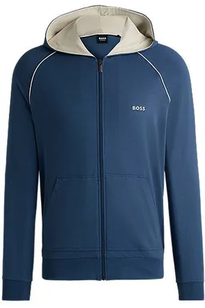 HUGO BOSS Bluza z kapturem z elastycznej bawełny, z zamkiem i wyszywanym logo