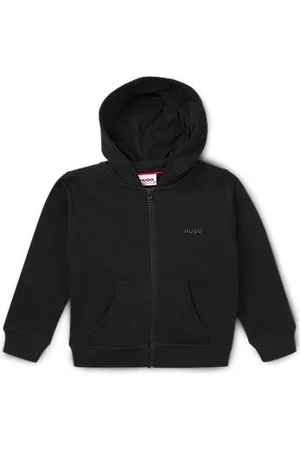 HUGO BOSS Zapinana na zamek dziecięca bluza z kapturem z mieszanki bawełny z nadrukowanym logo
