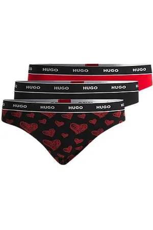HUGO BOSS Trzypak stringów z elastycznej bawełny z gumką z logo