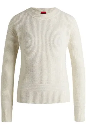 HUGO BOSS Sweter o swobodnym kroju z dzianiny o prążkowanym splocie