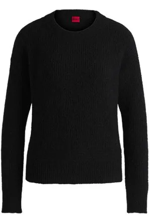 HUGO BOSS Sweter o swobodnym kroju z dzianiny o prążkowanym splocie