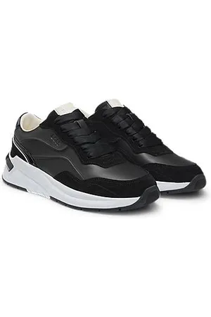 HUGO BOSS Sznurowane sneakersy z mieszanki materiałów z zamszowymi detalami