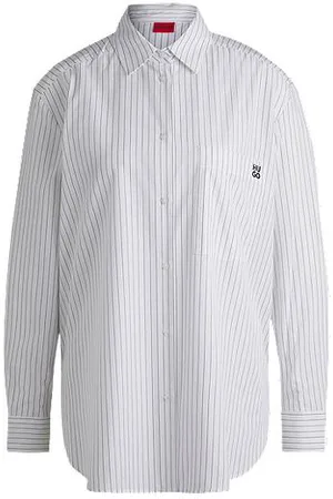 HUGO BOSS Bluzka o kroju oversize z bawełny w paski z nadrukiem w motyle