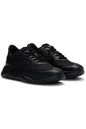 HUGO BOSS Sznurowane sneakersy z mieszanych materiałów z logo na zapiętku