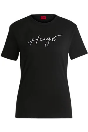 HUGO BOSS Koszulka z bawełny z okrągłym dekoltem i sezonowym nadrukiem