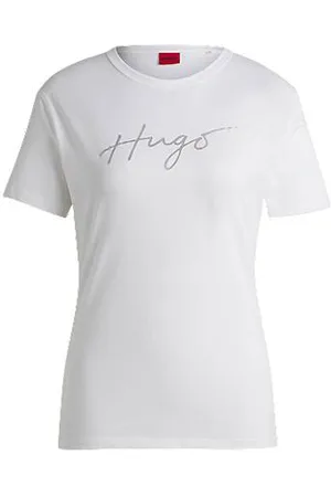 HUGO BOSS Koszulka z bawełny z okrągłym dekoltem i sezonowym nadrukiem