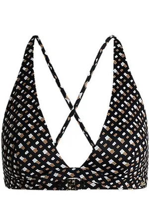HUGO BOSS Top bikini w monogramowy wzór z ozdobionym logo charmsem