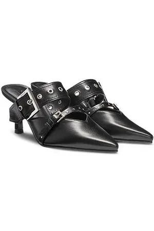 HUGO BOSS Klapki ze skóry nappa z dwoma paskami ze sprzączką