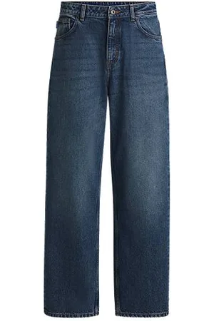 HUGO BOSS Jeansy o swobodnym kroju z bawełnianego niebieskiego denimu