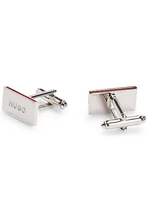 HUGO BOSS Spinki do mankietów z logo z polerowanego mosiądzu z czerwonymi akcentami