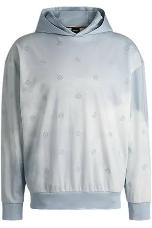 HUGO BOSS Bluza z kapturem z grafiką pochmurnego nieba i monogramami Double B