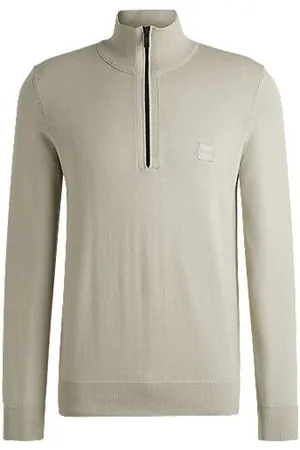 HUGO BOSS Sweter z bawełny i kaszmiru z naszywką z logo i kołnierzem zapinanym na zamek