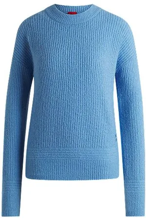 HUGO BOSS Sweter o swobodnym kroju z dzianiny o prążkowanym splocie