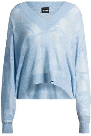 HUGO BOSS Sweter z dekoltem w serek z dzianiny żakardowej we wzór kwiatowy