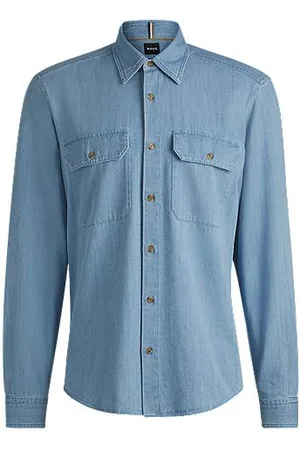 HUGO BOSS Koszula o regularnym kroju z bawełnianego denimu w niebieskim kolorze