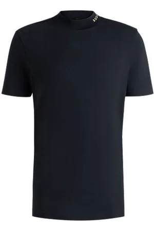 HUGO BOSS Koszulka z elastycznej bawełny z logo na kołnierzu