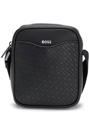 HUGO BOSS Torba-reporterka z kieszenią z monogramem z przodu