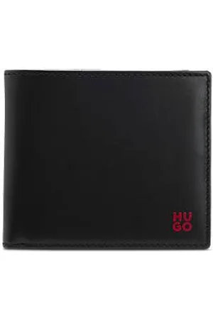 HUGO BOSS Składany skórzany portfel z czerwonym dwupoziomowym logo