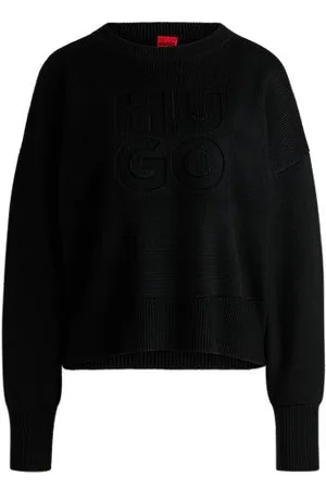 HUGO BOSS Sweter o swobodnym kroju z wytłoczonym logo
