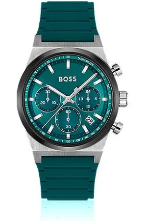 HUGO BOSS Chronograf z zieloną tarczą i silikonowym paskiem