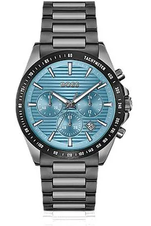 HUGO BOSS Chronograf powlekany na szaro z niebieską tarczą w linie