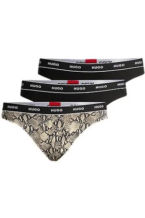 HUGO BOSS Trzypak stringów z elastycznej bawełny z gumką z logo